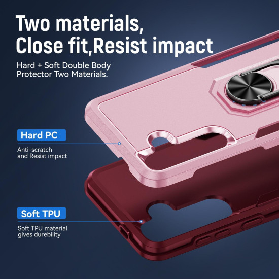 For Samsung Galaxy S24+ 5G Pioneer Armor Heavy Duty PC Hybrid TPU Phone Case with Holder(Pink+Rose Red)