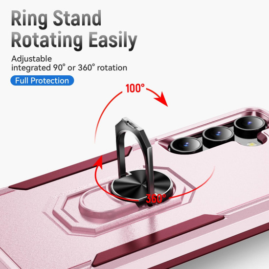 For Samsung Galaxy S24+ 5G Pioneer Armor Heavy Duty PC Hybrid TPU Phone Case with Holder(Pink+Rose Red)