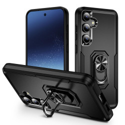 For Samsung Galaxy S24+ 5G Pioneer Armor Heavy Duty PC Hybrid TPU Phone Case with Holder(Black)