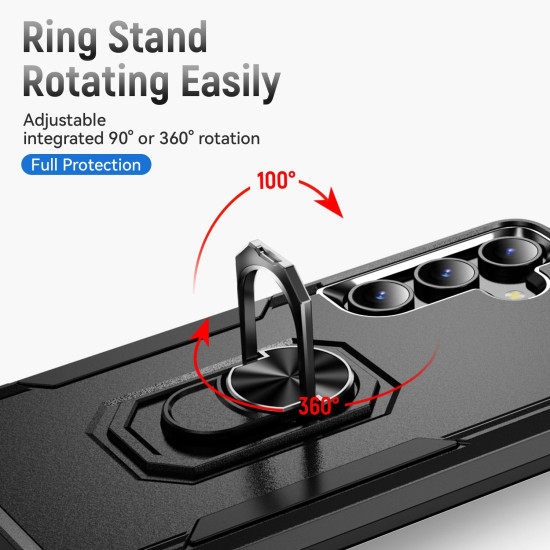 For Samsung Galaxy S24+ 5G Pioneer Armor Heavy Duty PC Hybrid TPU Phone Case with Holder(Black)