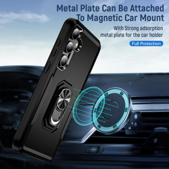 For Samsung Galaxy S24+ 5G Pioneer Armor Heavy Duty PC Hybrid TPU Phone Case with Holder(Black)
