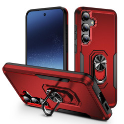 For Samsung Galaxy S24+ 5G Pioneer Armor Heavy Duty PC Hybrid TPU Phone Case with Holder(Red+Black)
