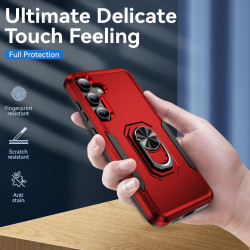For Samsung Galaxy S24+ 5G Pioneer Armor Heavy Duty PC Hybrid TPU Phone Case with Holder(Red+Black)