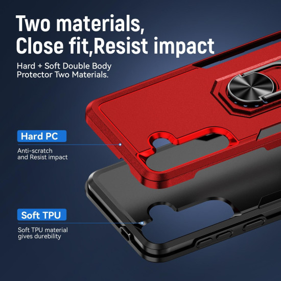 For Samsung Galaxy S24+ 5G Pioneer Armor Heavy Duty PC Hybrid TPU Phone Case with Holder(Red+Black)