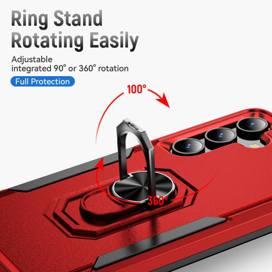 For Samsung Galaxy S24+ 5G Pioneer Armor Heavy Duty PC Hybrid TPU Phone Case with Holder(Red+Black)