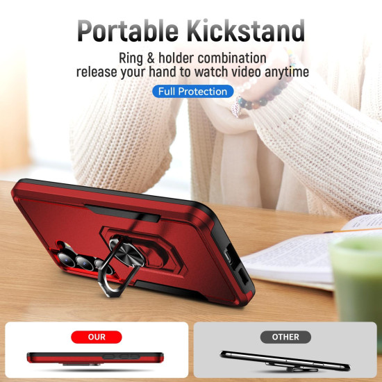 For Samsung Galaxy S24+ 5G Pioneer Armor Heavy Duty PC Hybrid TPU Phone Case with Holder(Red+Black)