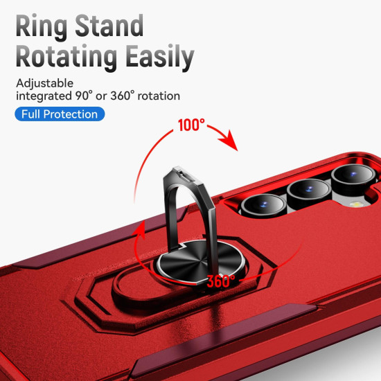 For Samsung Galaxy S24+ 5G Pioneer Armor Heavy Duty PC Hybrid TPU Phone Case with Holder(Red+Rose Red)