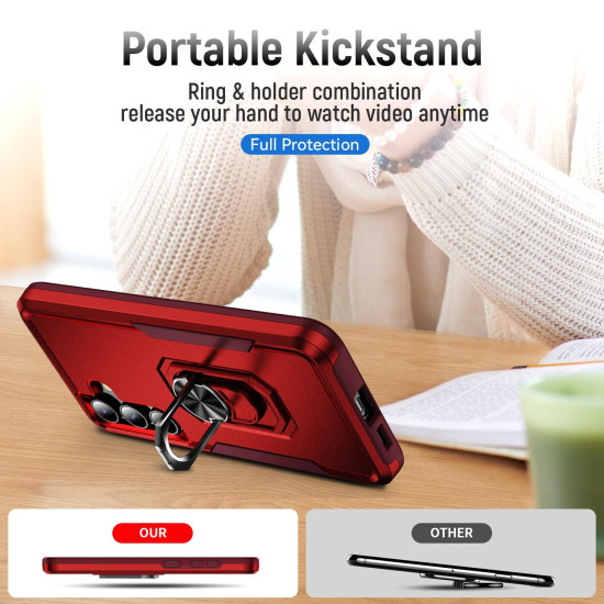 For Samsung Galaxy S24+ 5G Pioneer Armor Heavy Duty PC Hybrid TPU Phone Case with Holder(Red+Rose Red)