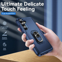 For Samsung Galaxy S24+ 5G Pioneer Armor Heavy Duty PC Hybrid TPU Phone Case with Holder(Blue)