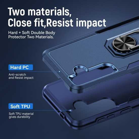 For Samsung Galaxy S24+ 5G Pioneer Armor Heavy Duty PC Hybrid TPU Phone Case with Holder(Blue)