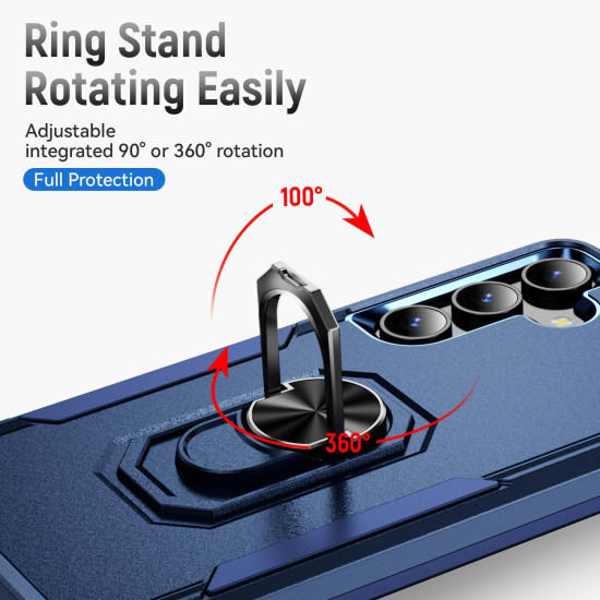 For Samsung Galaxy S24+ 5G Pioneer Armor Heavy Duty PC Hybrid TPU Phone Case with Holder(Blue)
