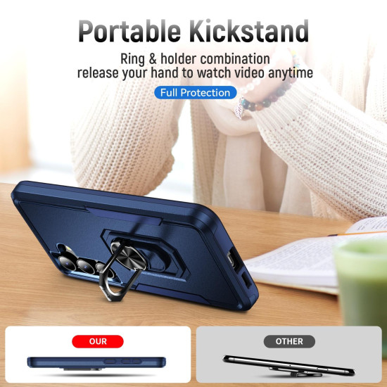 For Samsung Galaxy S24+ 5G Pioneer Armor Heavy Duty PC Hybrid TPU Phone Case with Holder(Blue)