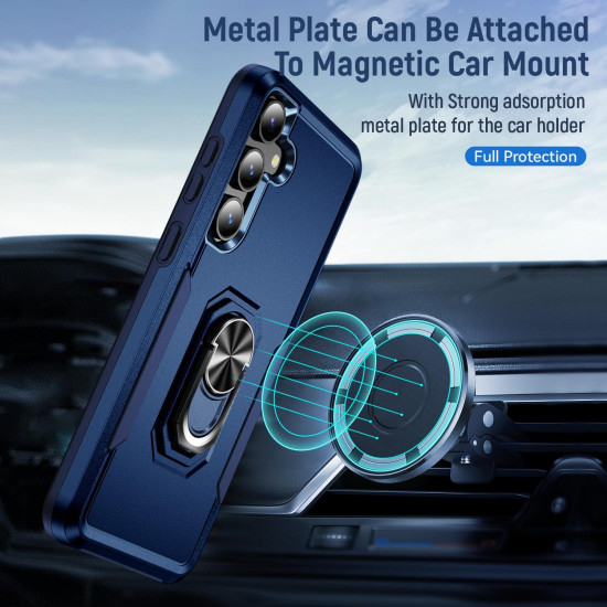 For Samsung Galaxy S24+ 5G Pioneer Armor Heavy Duty PC Hybrid TPU Phone Case with Holder(Blue)