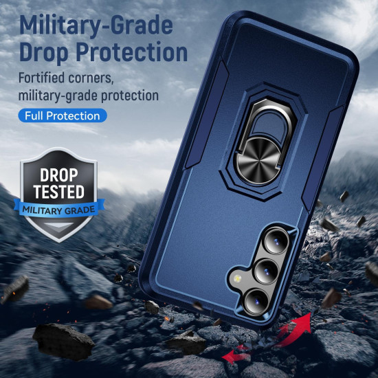 For Samsung Galaxy S24+ 5G Pioneer Armor Heavy Duty PC Hybrid TPU Phone Case with Holder(Blue)