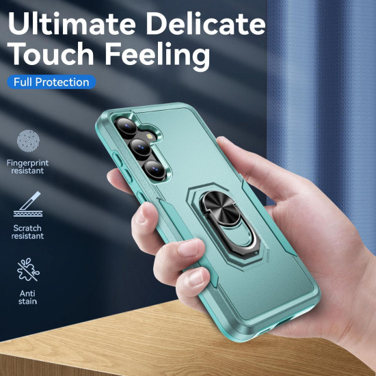 For Samsung Galaxy S24+ 5G Pioneer Armor Heavy Duty PC Hybrid TPU Phone Case with Holder(Green)