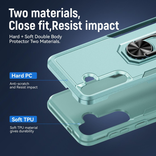 For Samsung Galaxy S24+ 5G Pioneer Armor Heavy Duty PC Hybrid TPU Phone Case with Holder(Green)