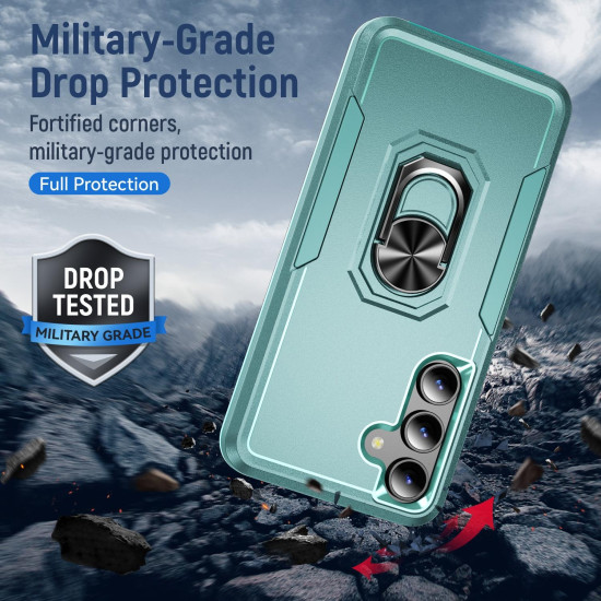 For Samsung Galaxy S24+ 5G Pioneer Armor Heavy Duty PC Hybrid TPU Phone Case with Holder(Green)