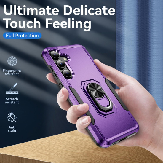 For Samsung Galaxy S24+ 5G Pioneer Armor Heavy Duty PC Hybrid TPU Phone Case with Holder(Purple+Black)