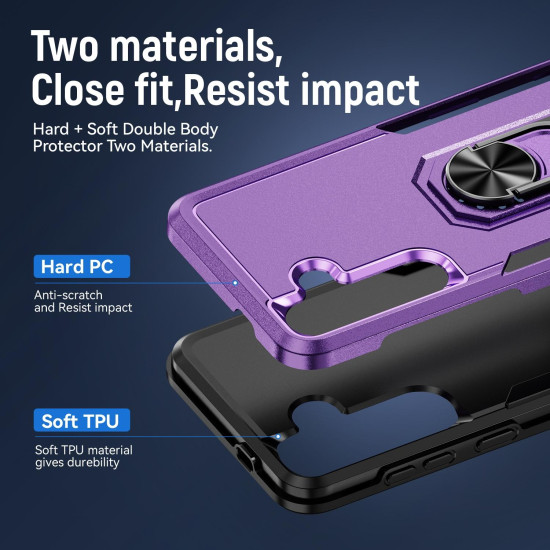 For Samsung Galaxy S24+ 5G Pioneer Armor Heavy Duty PC Hybrid TPU Phone Case with Holder(Purple+Black)