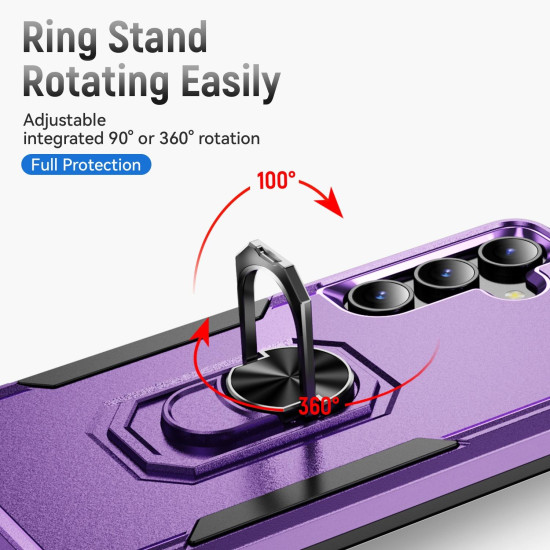 For Samsung Galaxy S24+ 5G Pioneer Armor Heavy Duty PC Hybrid TPU Phone Case with Holder(Purple+Black)