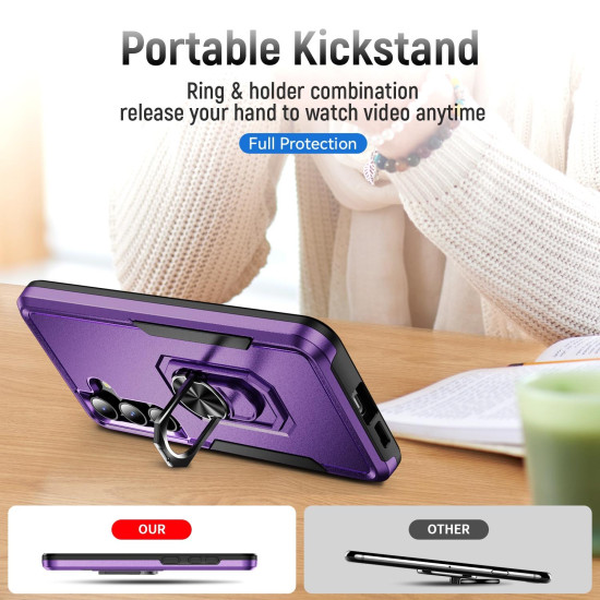 For Samsung Galaxy S24+ 5G Pioneer Armor Heavy Duty PC Hybrid TPU Phone Case with Holder(Purple+Black)
