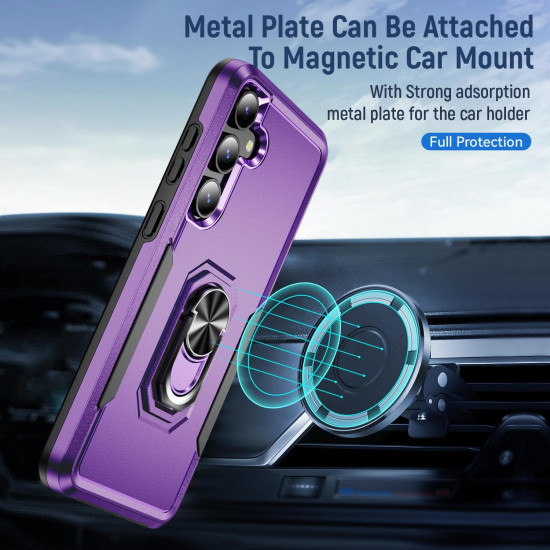 For Samsung Galaxy S24+ 5G Pioneer Armor Heavy Duty PC Hybrid TPU Phone Case with Holder(Purple+Black)