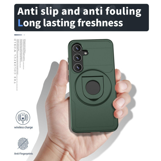For Samsung Galaxy S24+ 5G Armor MagSafe Ring Holder Phone Case(Deep Green)