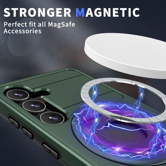 For Samsung Galaxy S24+ 5G Armor MagSafe Ring Holder Phone Case(Deep Green)