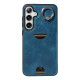 For Samsung Galaxy S24+ 5G Calf Texture Card Slot Ring Holder Phone Case(Blue)