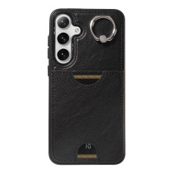 For Samsung Galaxy S24+ 5G Calf Texture Card Slot Ring Holder Phone Case(Black)