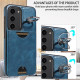 For Samsung Galaxy S23 5G Calf Texture Card Slot Ring Holder Phone Case(Blue)
