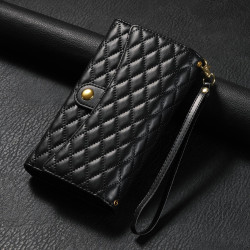 For Samsung Galaxy S24+ 5G Zipper Multi-Card Wallet Rhombic Leather Phone Case(Black)