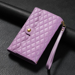 For Samsung Galaxy S24+ 5G Zipper Multi-Card Wallet Rhombic Leather Phone Case(Purple)