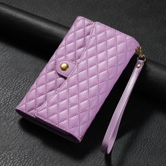 For Samsung Galaxy S24+ 5G Zipper Multi-Card Wallet Rhombic Leather Phone Case(Purple)