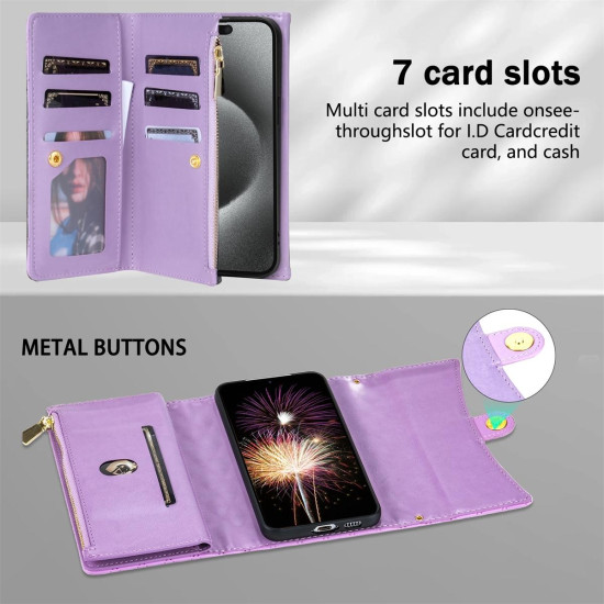 For Samsung Galaxy S24+ 5G Zipper Multi-Card Wallet Rhombic Leather Phone Case(Purple)