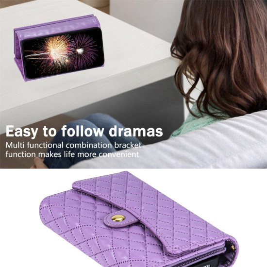 For Samsung Galaxy S24+ 5G Zipper Multi-Card Wallet Rhombic Leather Phone Case(Purple)