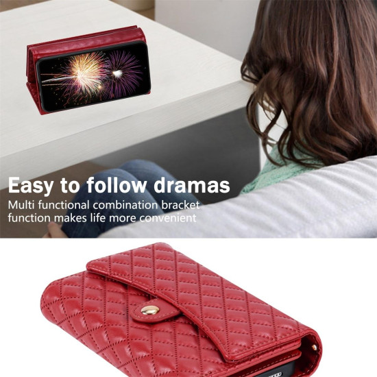 For Samsung Galaxy S24+ 5G Zipper Multi-Card Wallet Rhombic Leather Phone Case(Red)