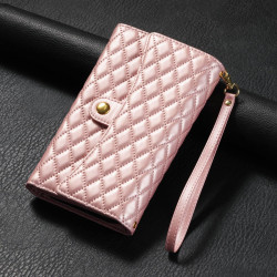 For Samsung Galaxy S24+ 5G Zipper Multi-Card Wallet Rhombic Leather Phone Case(Rose Gold)