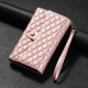 For Samsung Galaxy S24+ 5G Zipper Multi-Card Wallet Rhombic Leather Phone Case(Rose Gold)