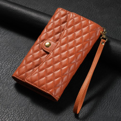 For Samsung Galaxy S24+ 5G Zipper Multi-Card Wallet Rhombic Leather Phone Case(Brown)