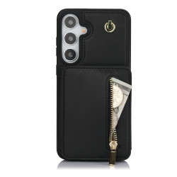 For Samsung Galaxy S24+ 5G YM006 Skin Feel Zipper Card Bag Phone Case with Dual Lanyard(Black)