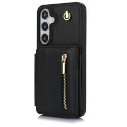For Samsung Galaxy S24+ 5G YM006 Skin Feel Zipper Card Bag Phone Case with Dual Lanyard(Black)