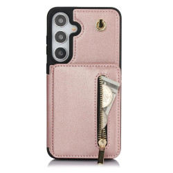 For Samsung Galaxy S24+ 5G YM006 Skin Feel Zipper Card Bag Phone Case with Dual Lanyard(Rose Gold)