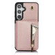 For Samsung Galaxy S24+ 5G YM006 Skin Feel Zipper Card Bag Phone Case with Dual Lanyard(Rose Gold)