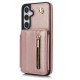For Samsung Galaxy S24+ 5G YM006 Skin Feel Zipper Card Bag Phone Case with Dual Lanyard(Rose Gold)