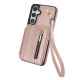 For Samsung Galaxy S24+ 5G YM006 Skin Feel Zipper Card Bag Phone Case with Dual Lanyard(Rose Gold)