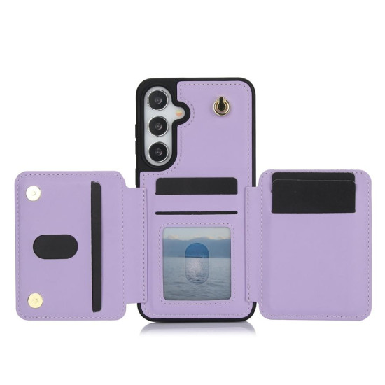 For Samsung Galaxy S24+ 5G YM006 Skin Feel Zipper Card Bag Phone Case with Dual Lanyard(Light Purple)