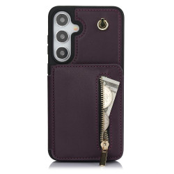 For Samsung Galaxy S24+ 5G YM006 Skin Feel Zipper Card Bag Phone Case with Dual Lanyard(Dark Purple)