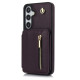 For Samsung Galaxy S24+ 5G YM006 Skin Feel Zipper Card Bag Phone Case with Dual Lanyard(Dark Purple)