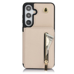 For Samsung Galaxy S24+ 5G YM006 Skin Feel Zipper Card Bag Phone Case with Dual Lanyard(Apricot)